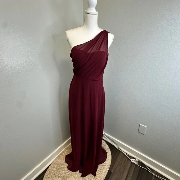Birdy Grey | Dresses | Birdy Grey Kira One Shoulder Bridesmaid Dress In  Chiffon Burgundy Size Medium